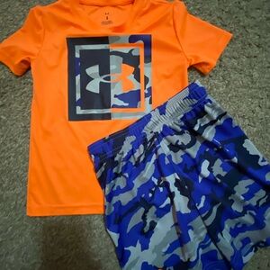 Under Armour Vibrant Orange Tee and Blue Camo Shorts
